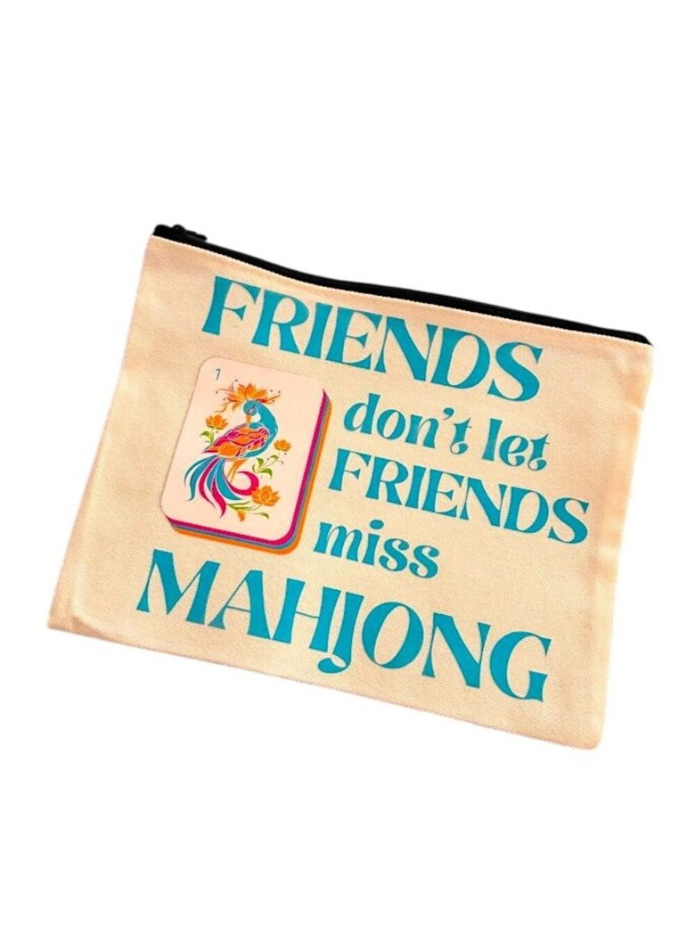 Mahjong Zip Pouch Accessory Makeup Linen Blend Brand New!